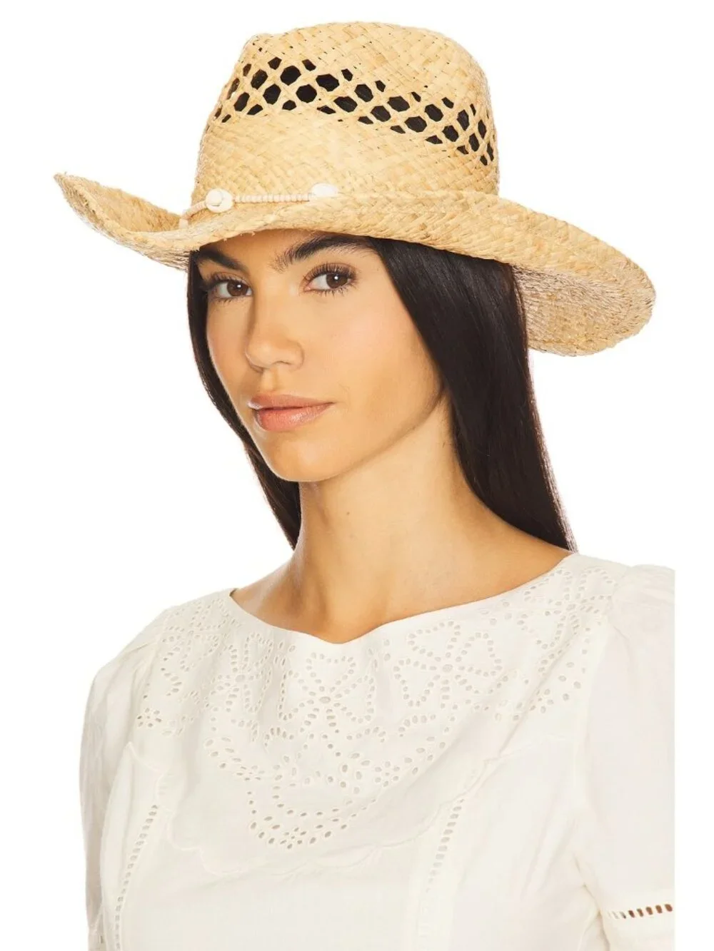 LACK OF COLOR Raffia Seashells Cowboy Hat size S